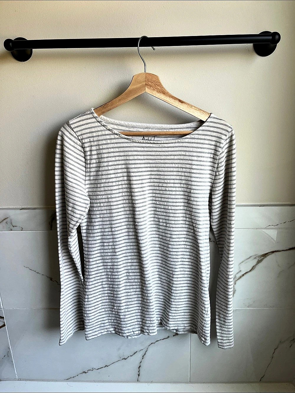 J.Crew Artist T Metallic Stripe Long-Sleeve Tee Gray & White Medium